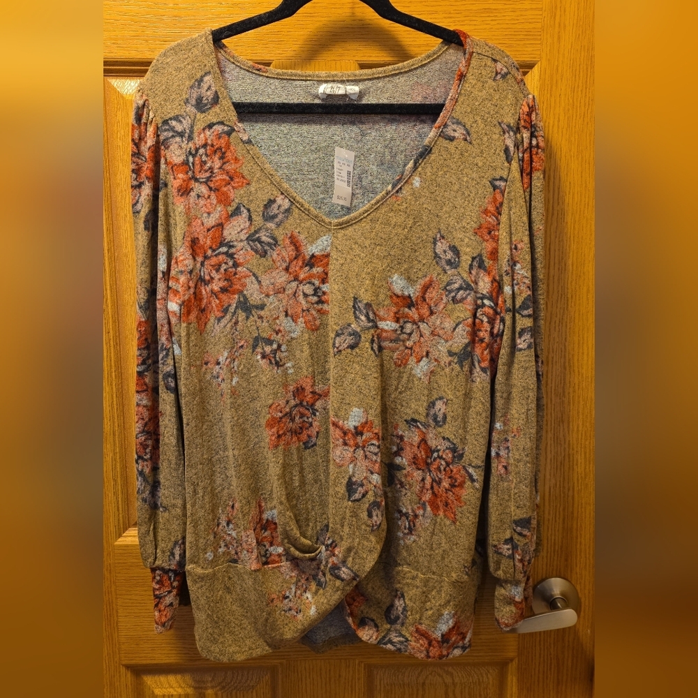 Maurices Floral Long Sleeve Top - Tan and Red